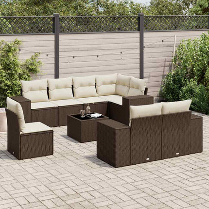 Loungegrupp för trädgården med dynor 9 delar konstrotting brun