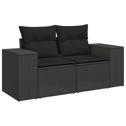 Soffgrupp för trädgården med dynor 7 delar svart konstrotting
