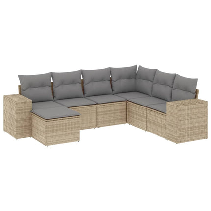 Matgrupp för trädgården med dynor 7 delar beige konstrotting