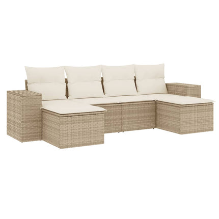 Soffgrupp för trädgården med dynor 6 delar beige konstrotting