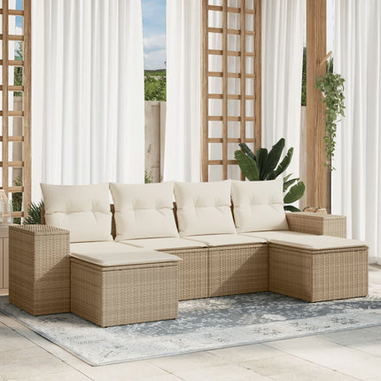 Soffgrupp för trädgården med dynor 6 delar beige konstrotting