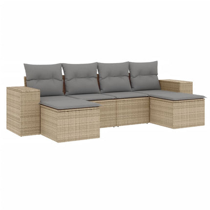 Soffgrupp för trädgården med dynor 6 delar beige konstrotting