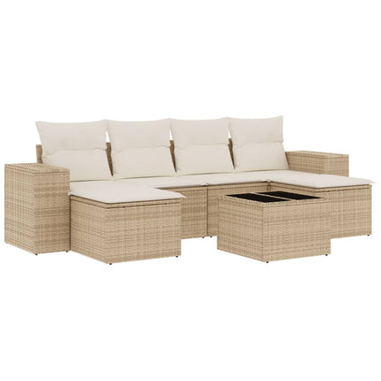 Matgrupp för trädgården med dynor 7 delar beige konstrotting