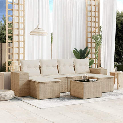Matgrupp för trädgården med dynor 7 delar beige konstrotting