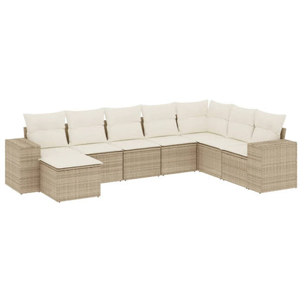 Matgrupp för trädgården med dynor 8 delar beige konstrotting