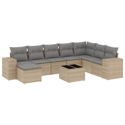 Soffgrupp för trädgården med dynor 9 delar beige konstrotting