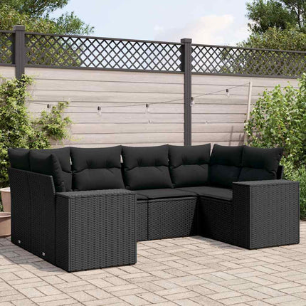Loungegrupp med dynor 6 delar svart konstrotting