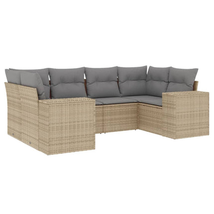 Soffgrupp för trädgården med dynor 6 delar beige konstrotting