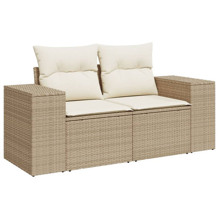 Matgrupp för trädgården med dynor 7 delar beige konstrotting