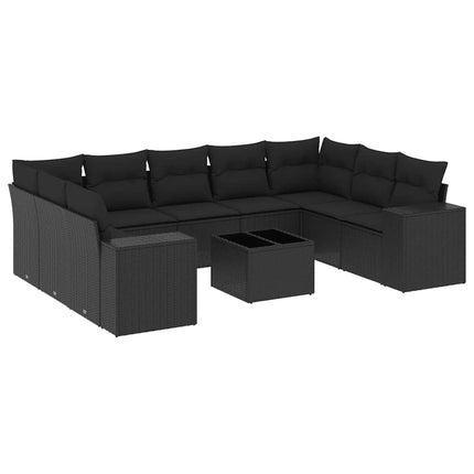Loungegrupp 10 delar med svarta dynor konstrotting