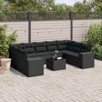 Loungegrupp 10 delar med svarta dynor konstrotting