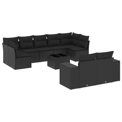 Loungegrupp 10 delar med svarta dynor konstrotting