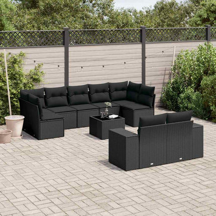 Loungegrupp 10 delar med svarta dynor konstrotting