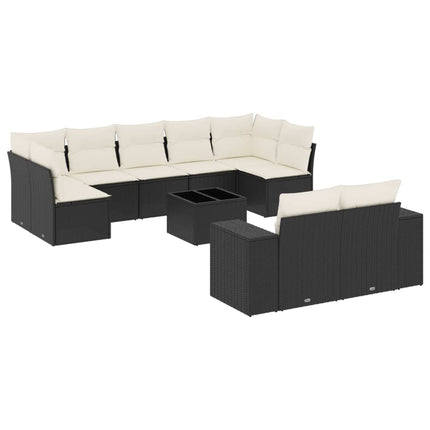 Loungegrupp 10 delar med svarta dynor konstrotting