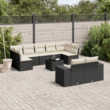 Loungegrupp 10 delar med svarta dynor konstrotting