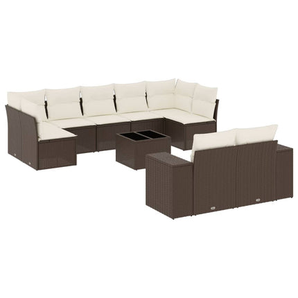 Loungegrupp 10 delar med brun dynor konstrotting
