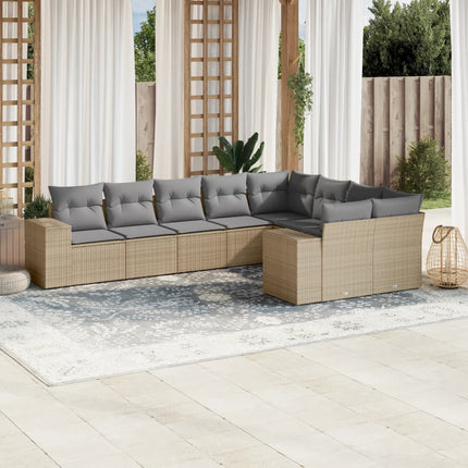 Soffgrupp för trädgården med dynor 9 delar beige konstrotting