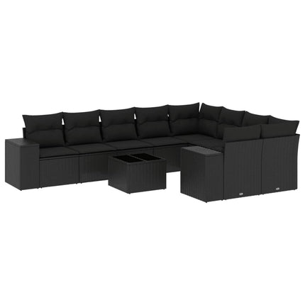 Loungegrupp 10 delar med svarta dynor konstrotting