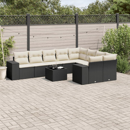 Loungegrupp 10 delar med svarta dynor konstrotting