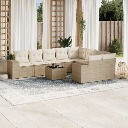 Soffgrupp för trädgård med dynor 10 delar beige konstrotting