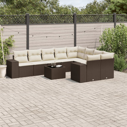 Loungegrupp 10 delar med brun dynor konstrotting
