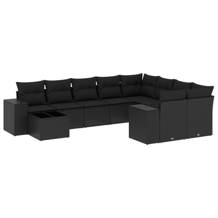Loungegrupp 10 delar med svarta dynor konstrotting