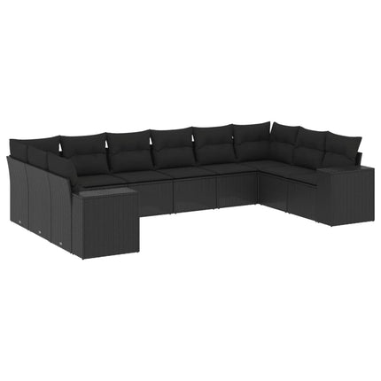 Loungegrupp 10 delar med svarta dynor konstrotting