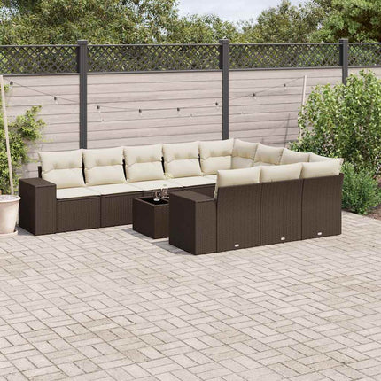 Loungegrupp för trädgården 11 delar brun konstrotting