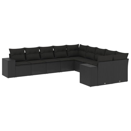 Loungegrupp 10 delar med svarta dynor konstrotting