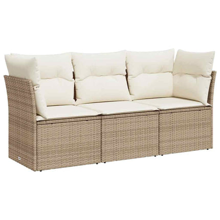 Soffgrupp för trädgården 3 delar med dynor beige konstrotting