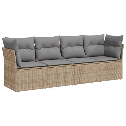 Soffgrupp för trädgård med dynor 4 delar beige konstrotting