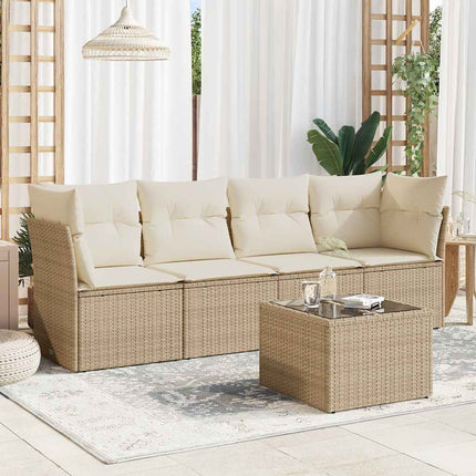 Soffgrupp för trädgården med dynor 5 delar beige konstrotting