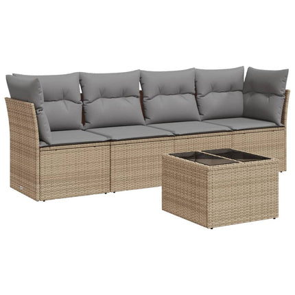 Soffgrupp för trädgården med dynor 5 delar beige konstrotting