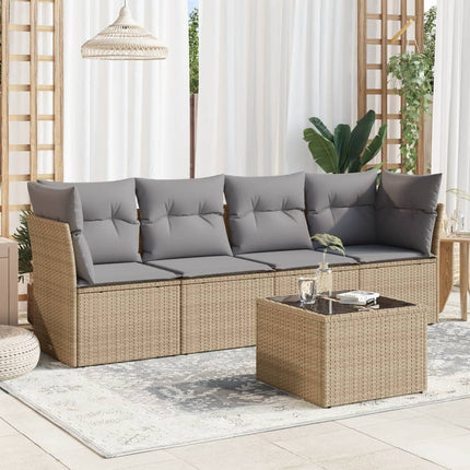 Soffgrupp för trädgården med dynor 5 delar beige konstrotting