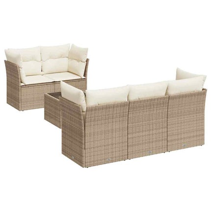 Soffgrupp för trädgården med dynor 6 delar beige konstrotting