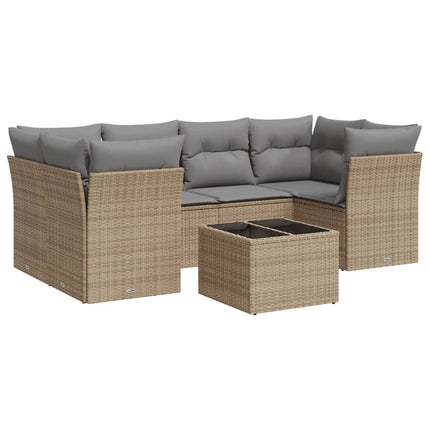 Matgrupp för trädgården med dynor 7 delar beige konstrotting