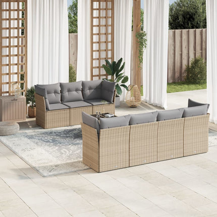 Matgrupp för trädgården med dynor 8 delar beige konstrotting