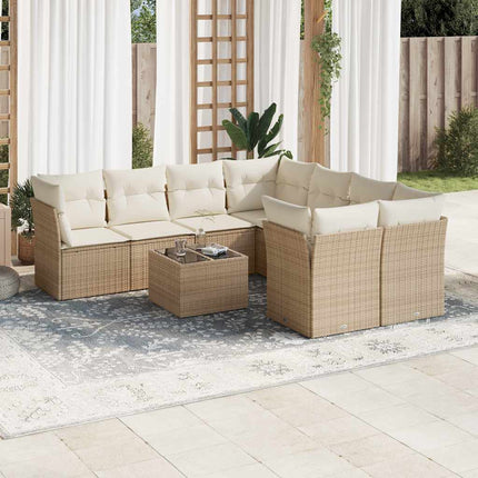 Soffgrupp för trädgården med dynor 9 delar beige konstrotting