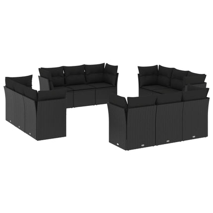 Loungegrupp med dynor 12 delar svart konstrotting