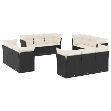 Loungegrupp med dynor 12 delar svart konstrotting