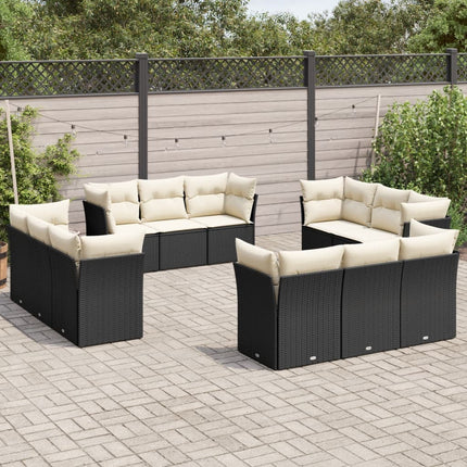 Loungegrupp med dynor 12 delar svart konstrotting