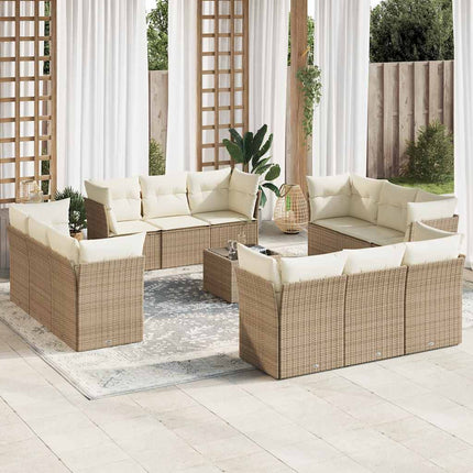 Soffgrupp för trädgården med dynor 13 delar beige konstrotting