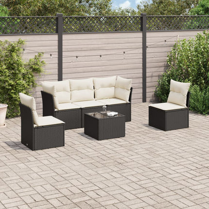 Loungegrupp med dynor 6 delar svart konstrotting