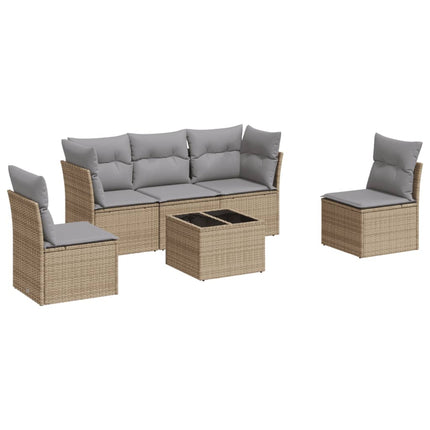 Soffgrupp för trädgården med dynor 6 delar beige konstrotting