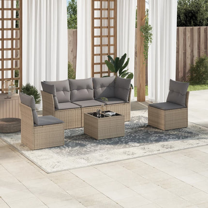 Soffgrupp för trädgården med dynor 6 delar beige konstrotting