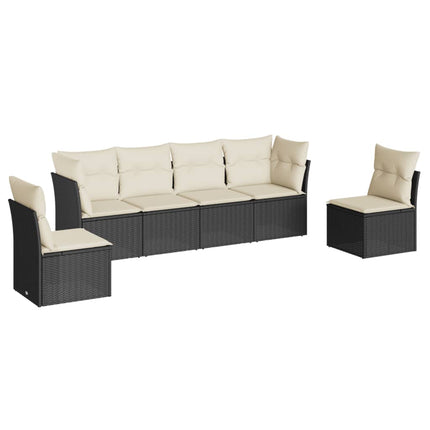 Loungegrupp med dynor 6 delar svart konstrotting