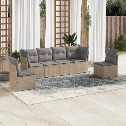 Soffgrupp för trädgården med dynor 6 delar beige konstrotting