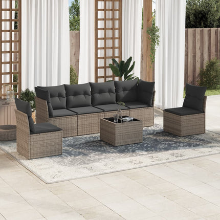 Soffgrupp för trädgården med dynor 7 delar grå konstrotting
