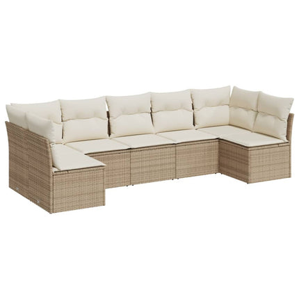 Matgrupp för trädgården med dynor 7 delar beige konstrotting