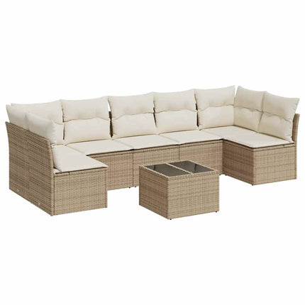 Matgrupp för trädgården med dynor 8 delar beige konstrotting